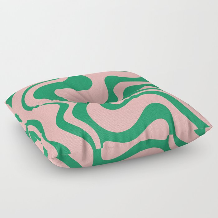 Liquid Swirl Retro Abstract Pattern in Pink and Bright Green Floor Pillow