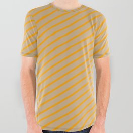 [ Thumbnail: Orange & Tan Colored Striped/Lined Pattern All Over Graphic Tee ]