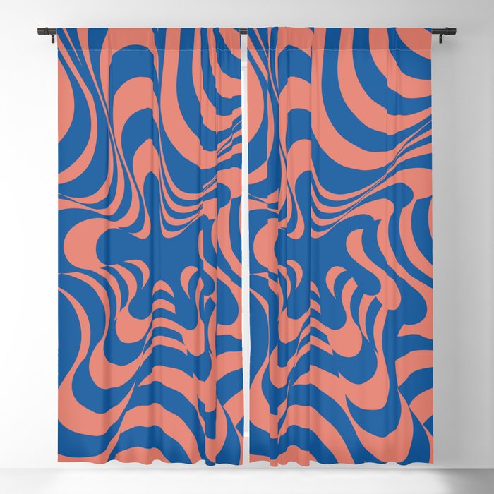 Abstract Groovy Retro Liquid Swirl in Blue Blackout Curtain