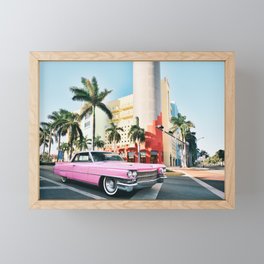 Pink Cadillac , Miami Beach Florida Framed Mini Art Print