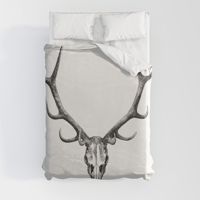 Stag skull drawing, The Great and Small Game of India Duvet Cover