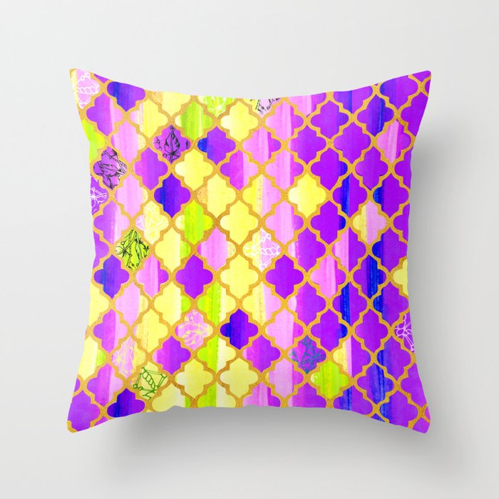 Moroccan Tile Pattern In Purple And Yellow Throw Pillow By Moroccan Tile Pattern In Purple And Yellow Throw Pillow