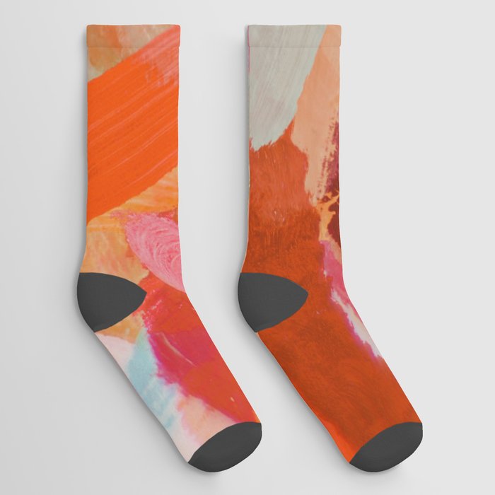 abstract splatter brush stroke painting texture background in orange pink brown Socks