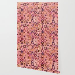 Colorful Retro Geometric Squares Sepia Pink Peach Cranberry Wallpaper