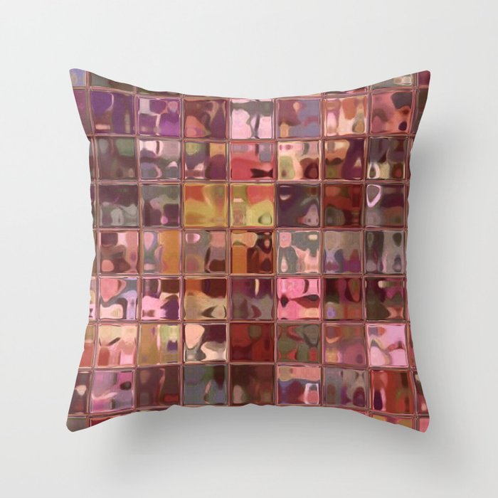 Abstract Colorful Tiles Deep Brown Purple Pink Throw Pillow