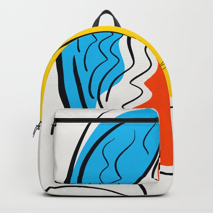 Graphic Minimal Portrait Design Orange Yellow and Blue Backpack