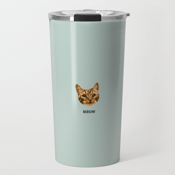Cute Cat Brown Tabby Pixel Art Minimal Icon Design Travel Mug