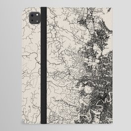 Brisbane, Australia - Authentic Map Illustration - Black & White iPad Folio Case