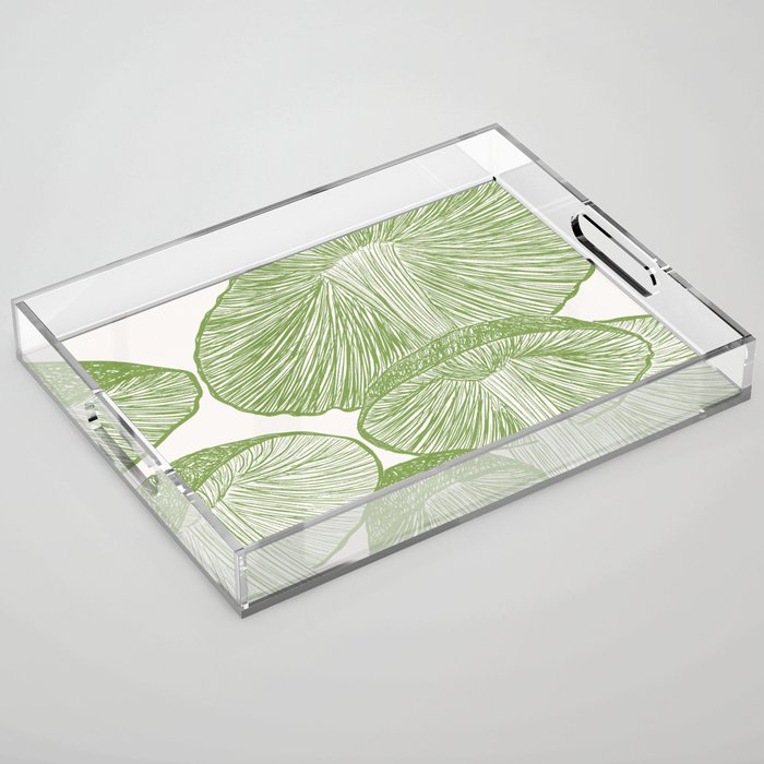 Green Magic Mushroom Garden Drawing Acrylic Tray