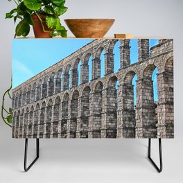 Spain Photography - Aqueduct Of Segovia Under The Blue Sky Credenza