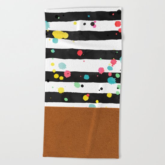 Watercolor splatters with brown leather Beach Towel