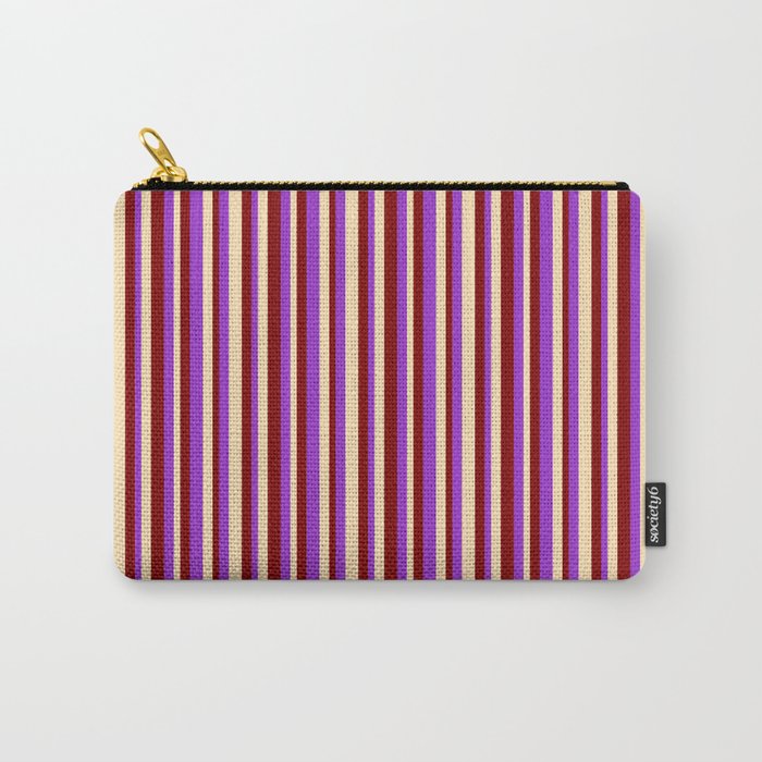 Maroon, Dark Orchid, and Beige Colored Striped/Lined Pattern Carry-All Pouch
