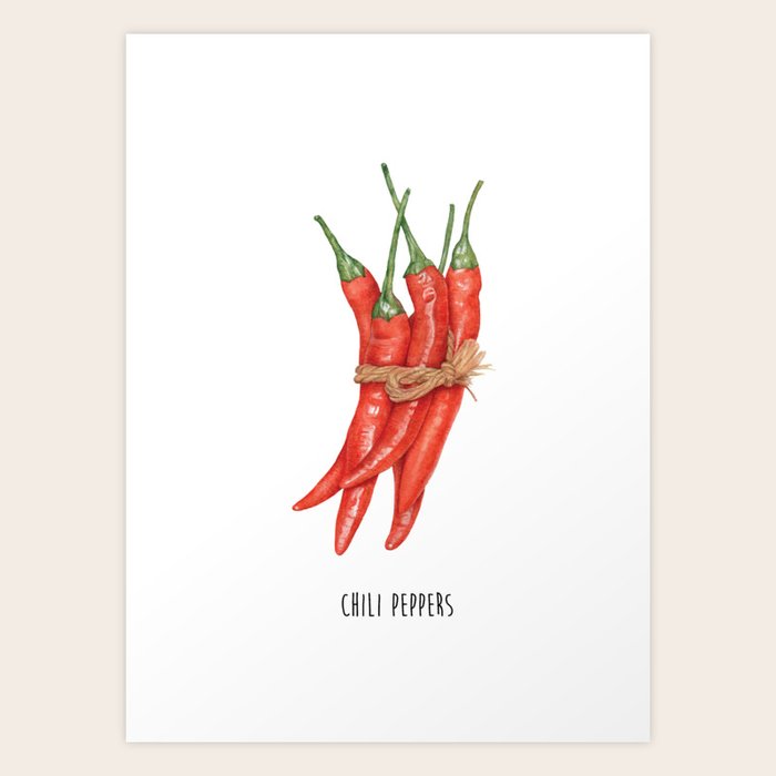 Chili Pepper Kitchen Poster Red Pepper Decor Illustration Wall Art Wall Art Kitchen Art Art Print By Fingerartprints Society6
