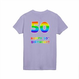 [ Thumbnail: HAPPY 50TH BIRTHDAY - Multicolored Rainbow Spectrum Gradient Kids T Shirt Kids T-Shirt ]