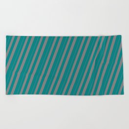 [ Thumbnail: Grey & Teal Colored Striped/Lined Pattern Beach Towel ]