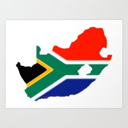 South Africa Map with South African Flag Art Print