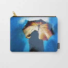 Raindrops keep falling on my head in blue girl with umbrella color photograph - photography - photographs for office, home, wall decor Carry-All Pouch