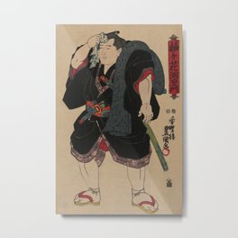 Sumo Wrestler Japanese Woodcut Block Print Metal Print | People, Illustration, Mixed Media, Vintage, Realism, Drawing, Sports 