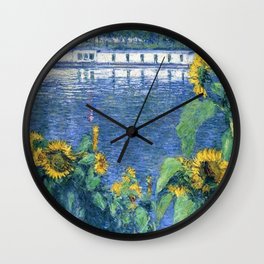 Sunflowers on the Banks of the Seine by Gustave Caillebotte Wall Clock