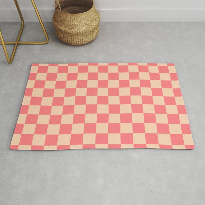 Coral and Peach Check Rug