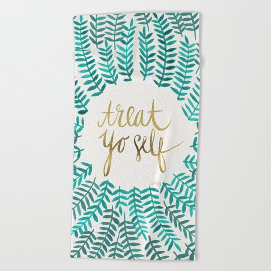 Treat Yo Self – Gold & Turquoise Beach Towel