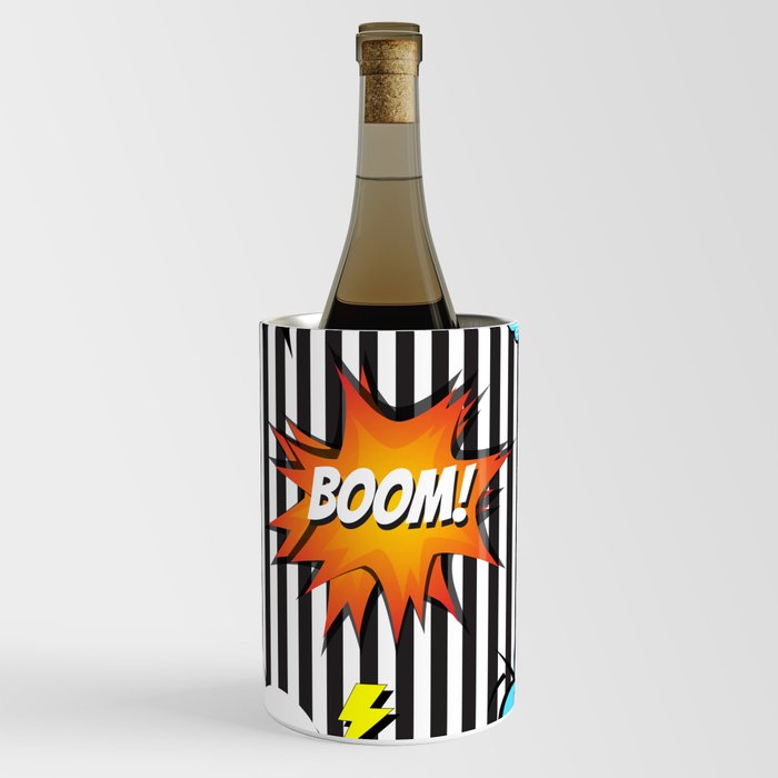 65 MCMLXV Cosplay Boom! Pow! Comicbook Speech Bubbles Striped Pattern Wine Chiller