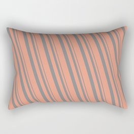 [ Thumbnail: Gray and Dark Salmon Colored Lined Pattern Rectangular Pillow ]