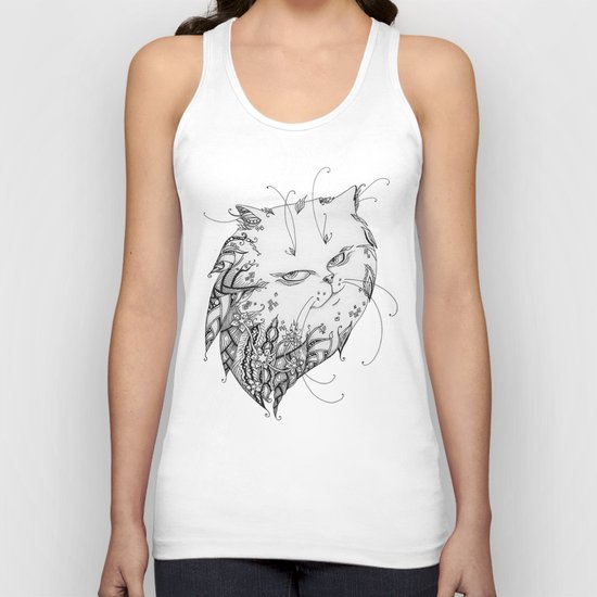Abstract black and white cat Unisex Tank Top