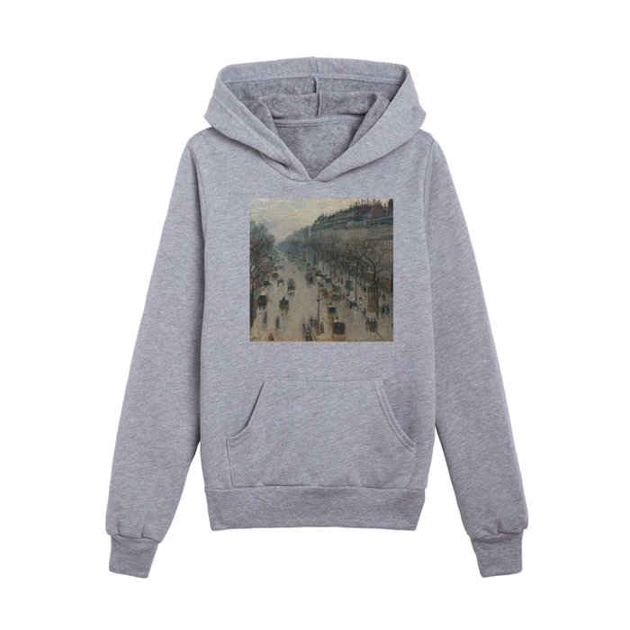 The Boulevard Montmartre on a Winter Morning by Camille Pissarro Kids Pullover Hoodie