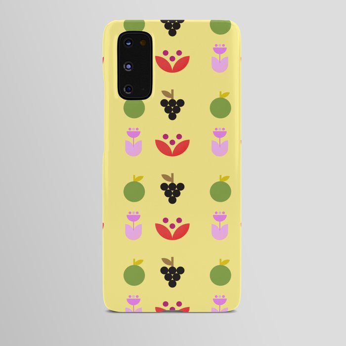 Simple modern flower and fruit pattern on yellow background Android Case