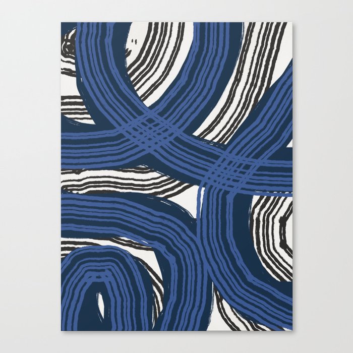 Blue and black wavy stripe pattern Canvas Print