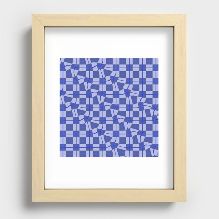 Warped Checkerboard Grid Illustration Vibrant Green Recessed Framed Print