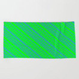 [ Thumbnail: Lime & Light Sea Green Colored Lined Pattern Beach Towel ]