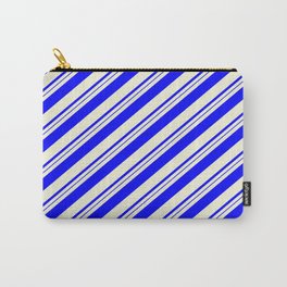 [ Thumbnail: Beige & Blue Colored Striped Pattern Carry-All Pouch ]