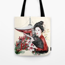 Beautiful Geisha In A Japanese Garden Tote Bag