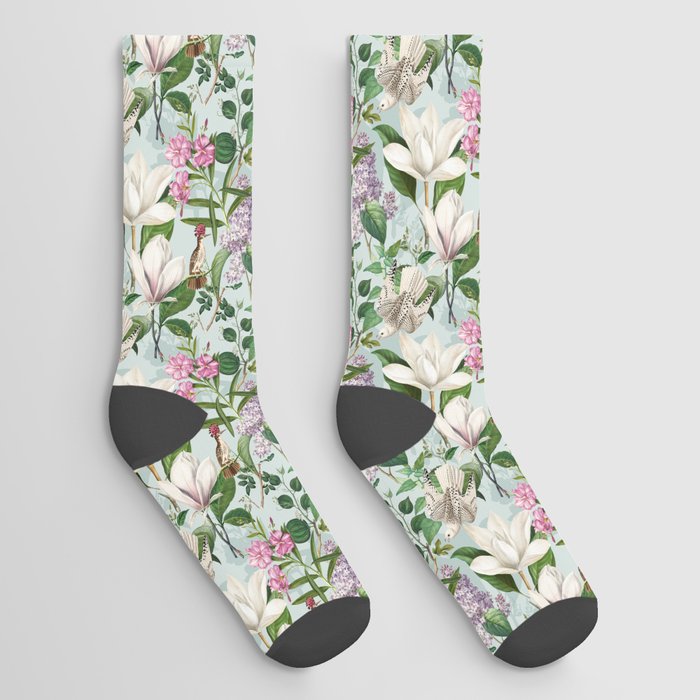 Magnolia Lilac and Birds Socks