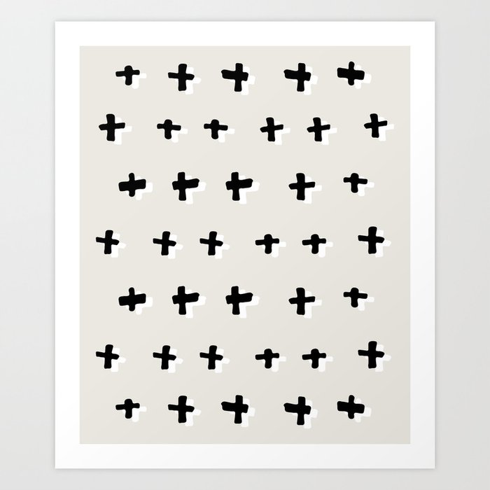 Black plus-abstract black and white pattern Art Print