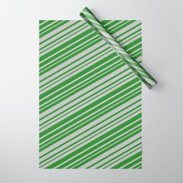 [ Thumbnail: Forest Green & Grey Colored Stripes Pattern Wrapping Paper ]