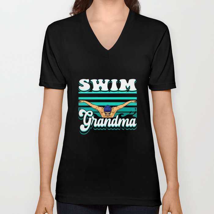 Swim Grandma V Neck T Shirt