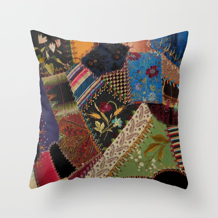 Vintage Multicolor Floral Patchwork Quilt Throw Pillow