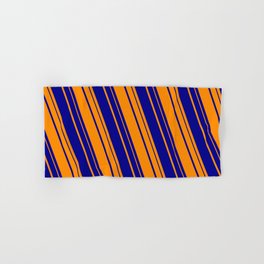 [ Thumbnail: Dark Orange and Dark Blue Colored Lines Pattern Hand & Bath Towel ]