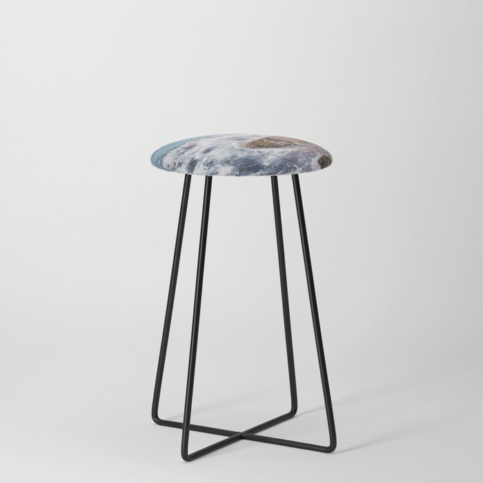 Blue Aegean Sea And Volcanic Rock Formation Photography  Counter Stool