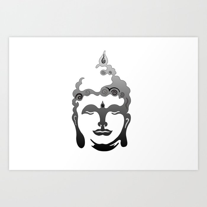 Buddha Head grey black white background Art Print