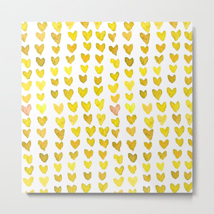 Brush stroke hearts - yellow Metal Print