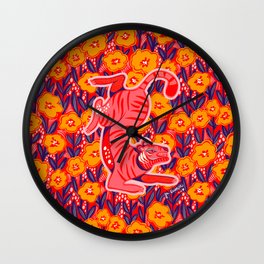 Golden Tiger Wall Clock | Tiger, Feline, Bold, Yellow, Tropical, Cat, Floral, Red, Nature, Flower 