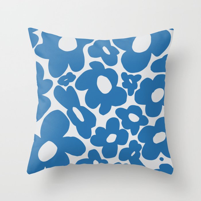 60s 70s Hippie Flowers Blue Throw Pillow by Bitart Society6