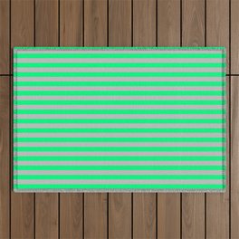 [ Thumbnail: Green & Grey Colored Stripes/Lines Pattern Outdoor Rug ]