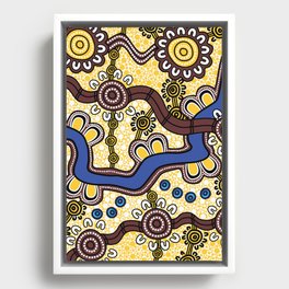 Authentic Aboriginal Art - Gathering along Cabbage Tree Creek Framed Canvas