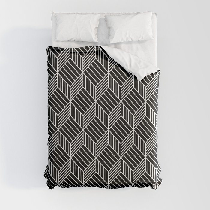 black and white pattern, cubes and stripes Duvet Cover