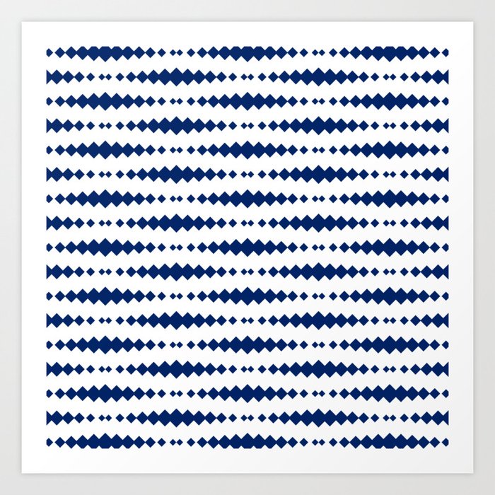 Blue Geometric Horizontal Striped Pattern Art Print